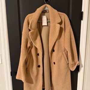 Biscotti Camel Teddy Jacket with Double-Breasted Buttons